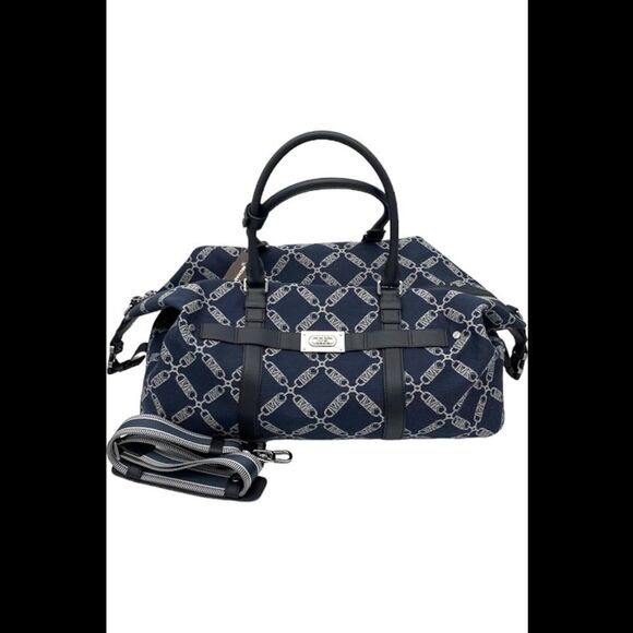 Michael Kors Hudson Empire Logo Jacquard Duffel Bag Navy